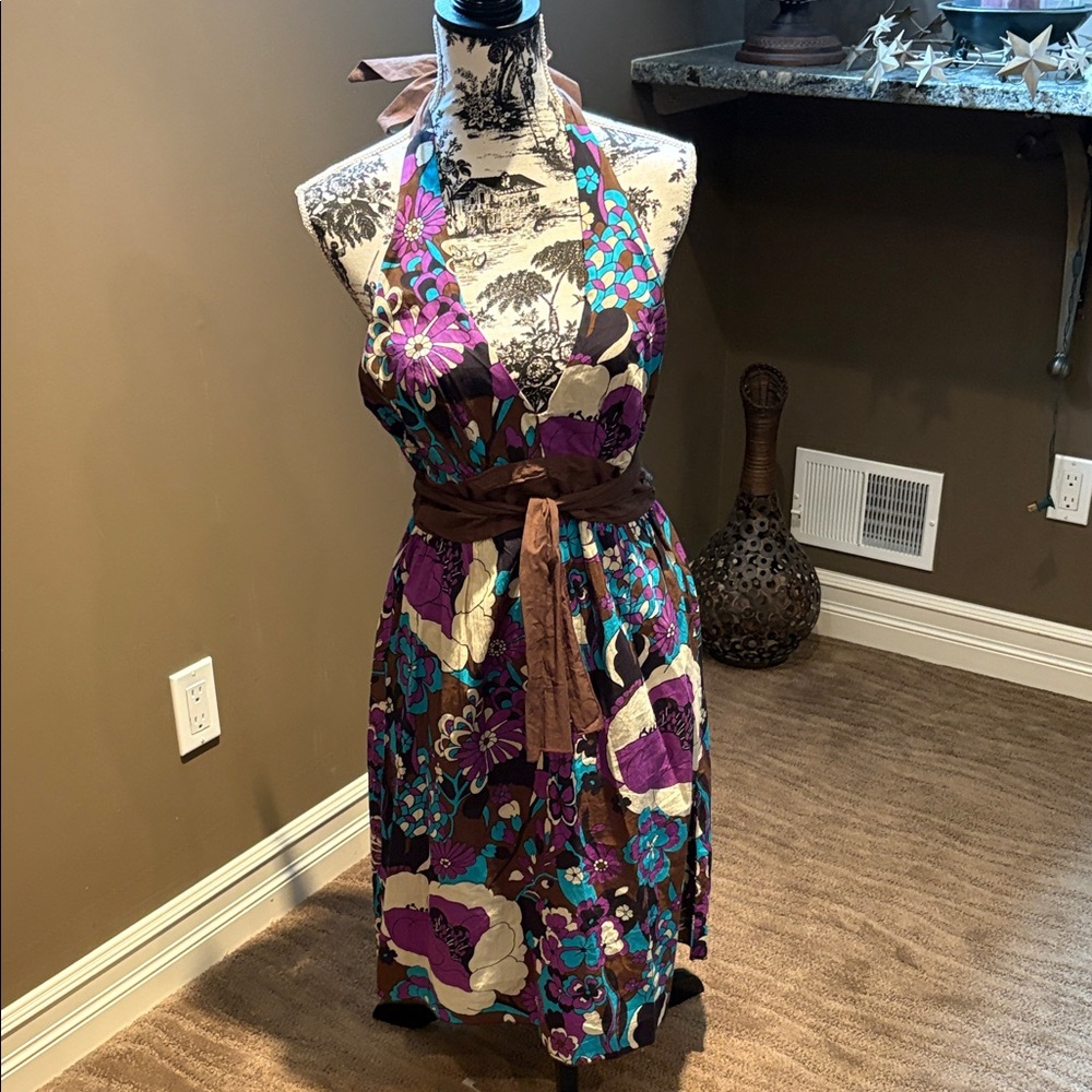 Floral Halter Sundress in Purple and Teal